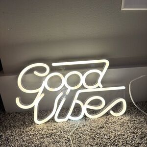 LED “Good Vibes” Neon Wall Sign Light – White